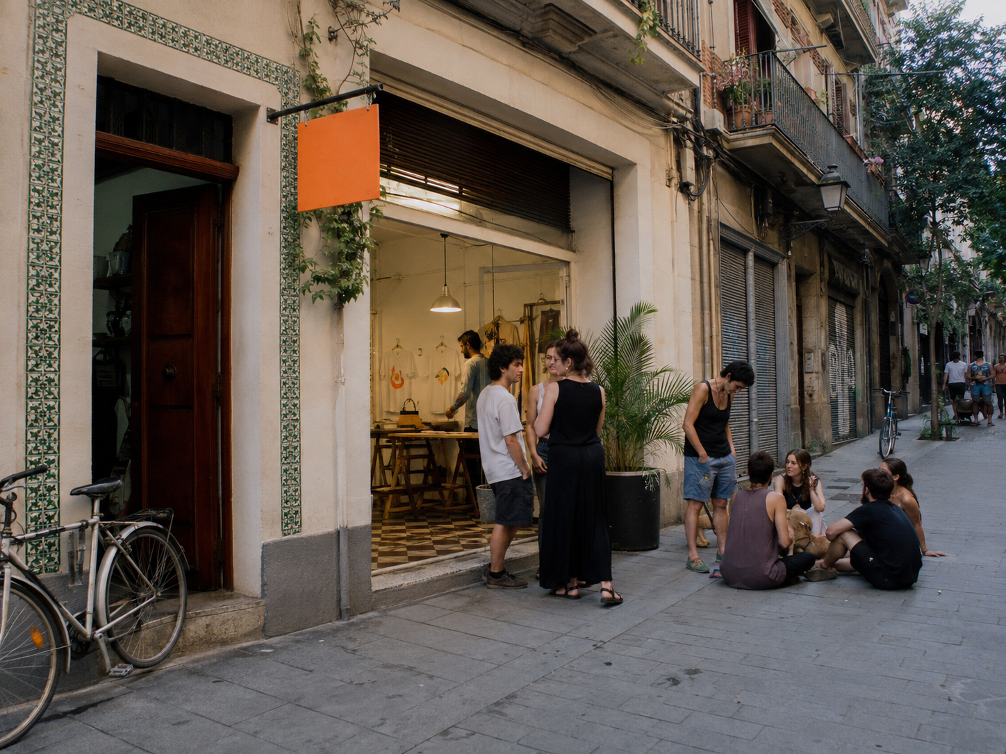 Taller creativo en una calle del barrio de Gràcia, Barcelona